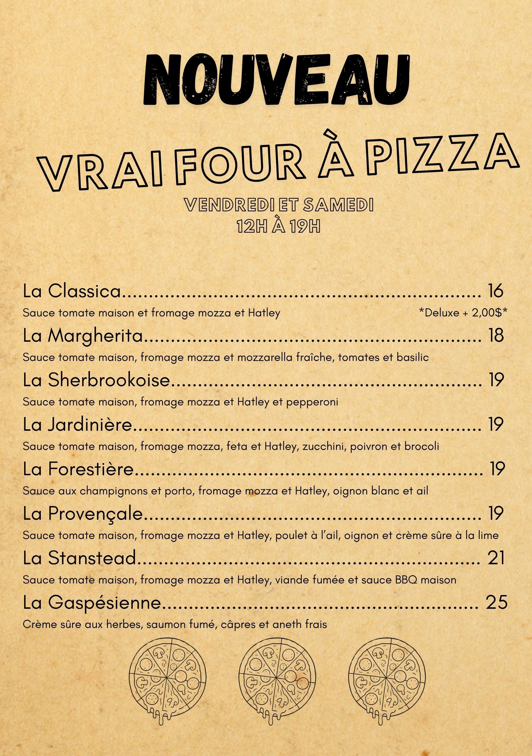 Menu pizza