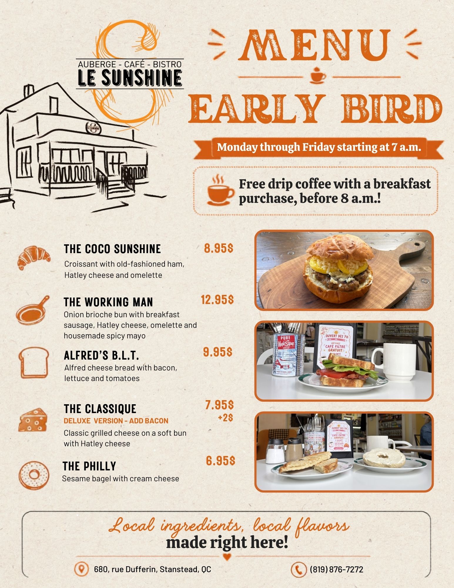 Early Bird Menu from 7h am