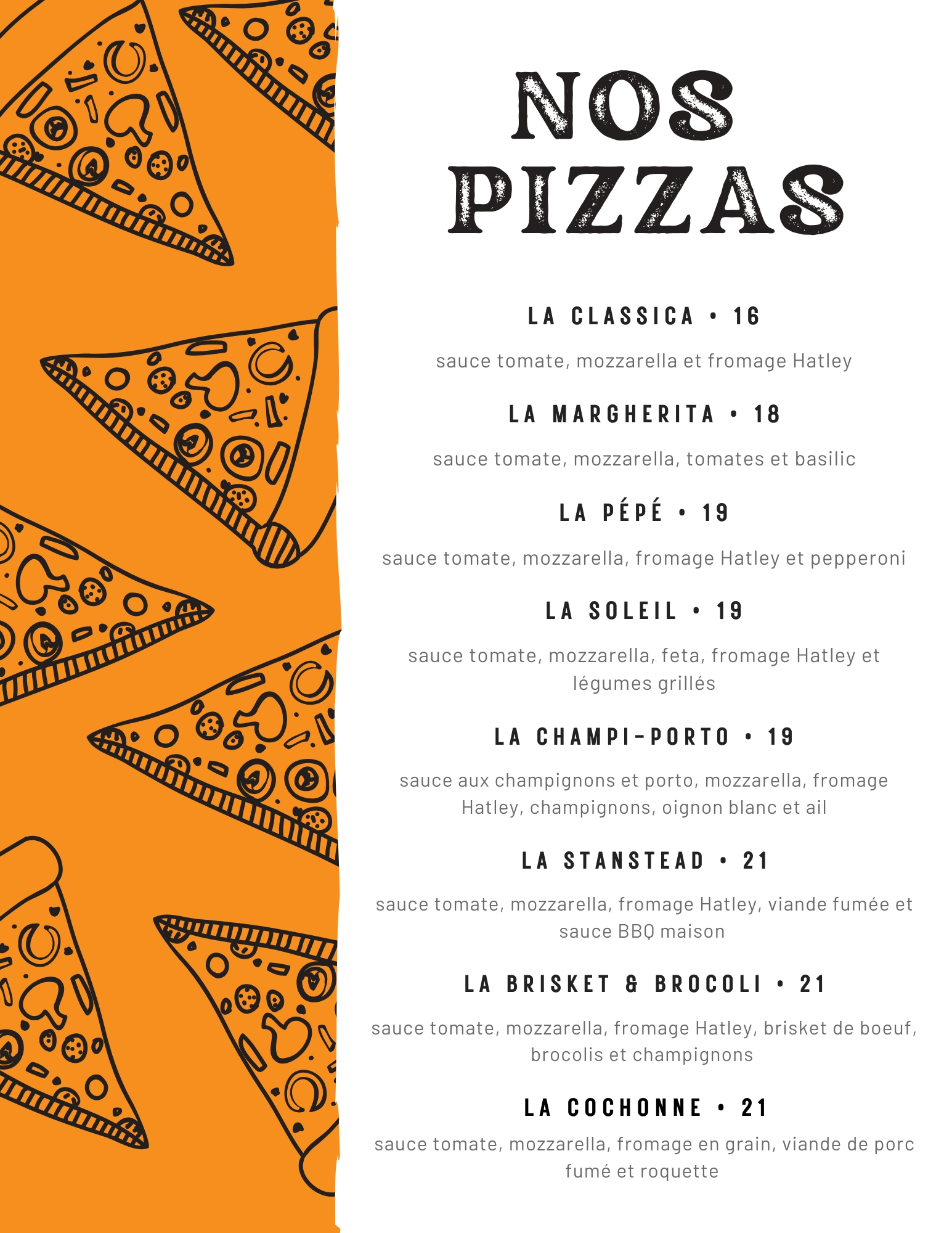 Pizza menu